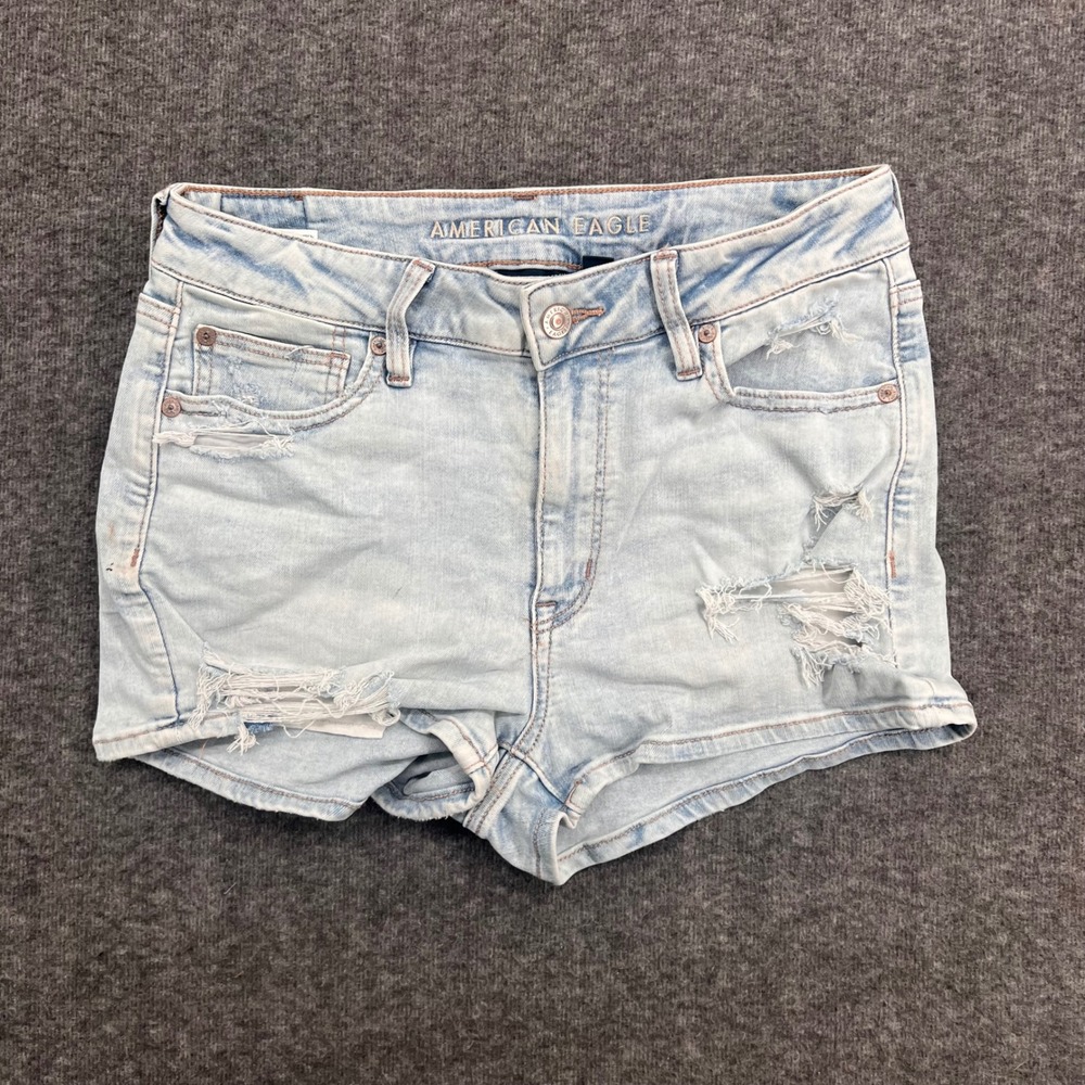 American Eagle High-Rise Shortie Distressed Denim Shorts Light Wash Size 6